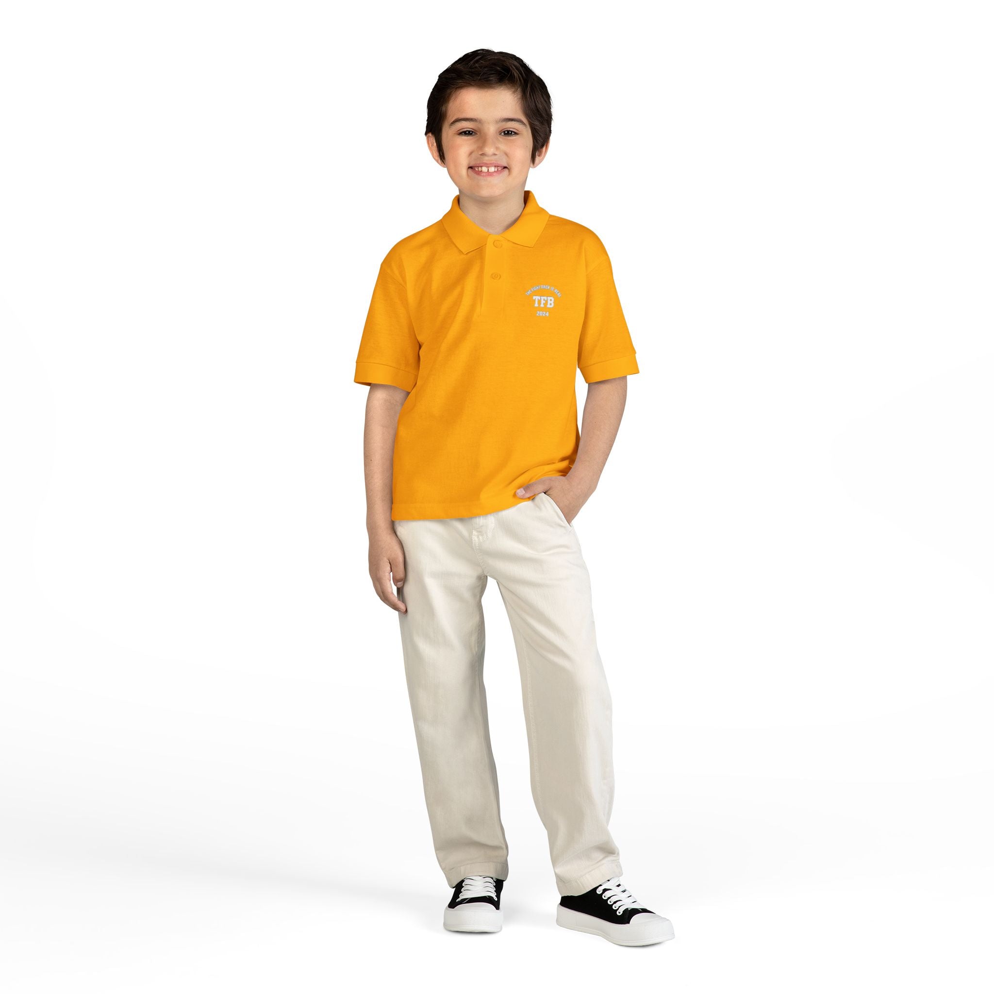 Youth Polo Shirt — Small White Arch Logo School Uniform
