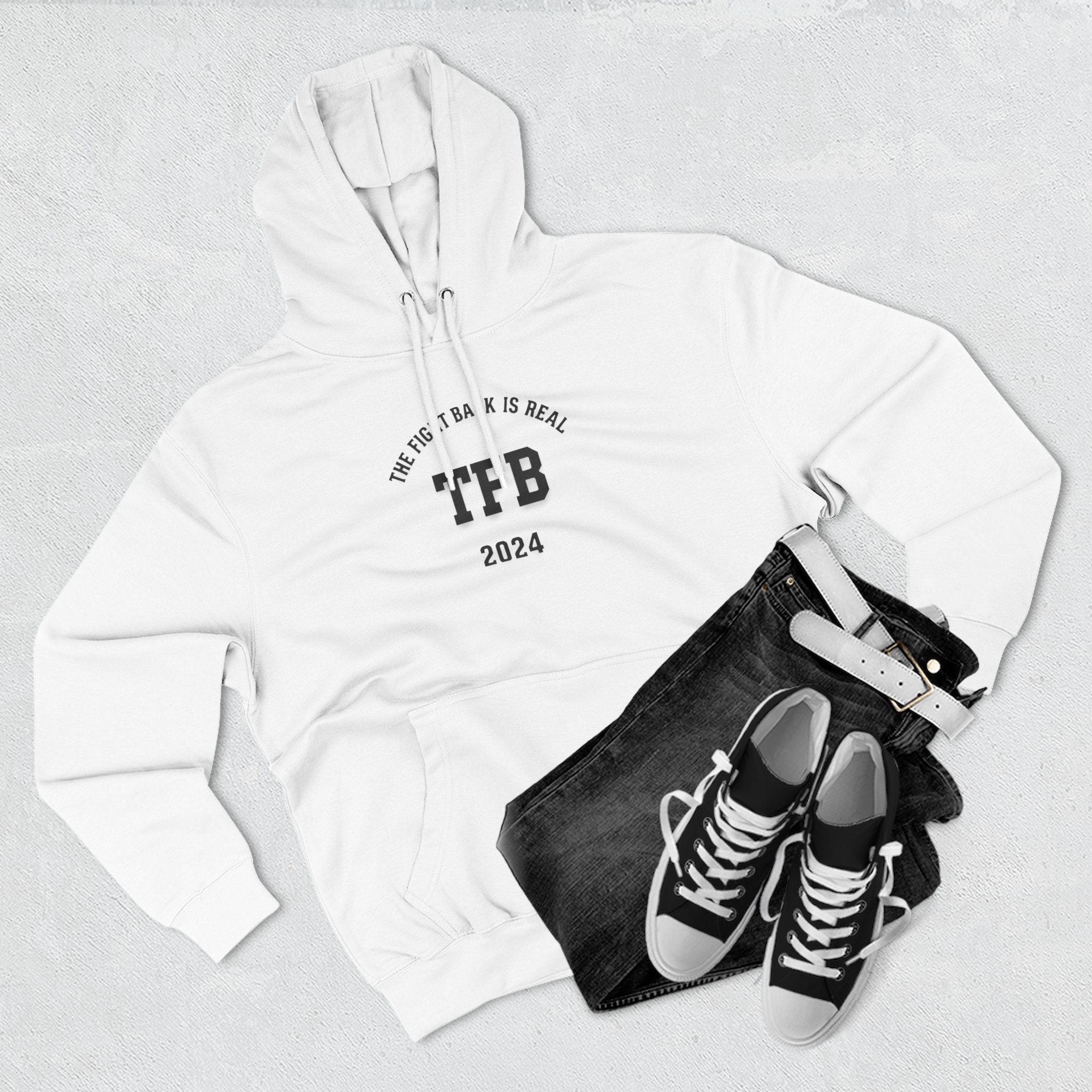 TFB 2024 Hoodie — 'The Fight Back Is Real' Minimal Logo Pullover