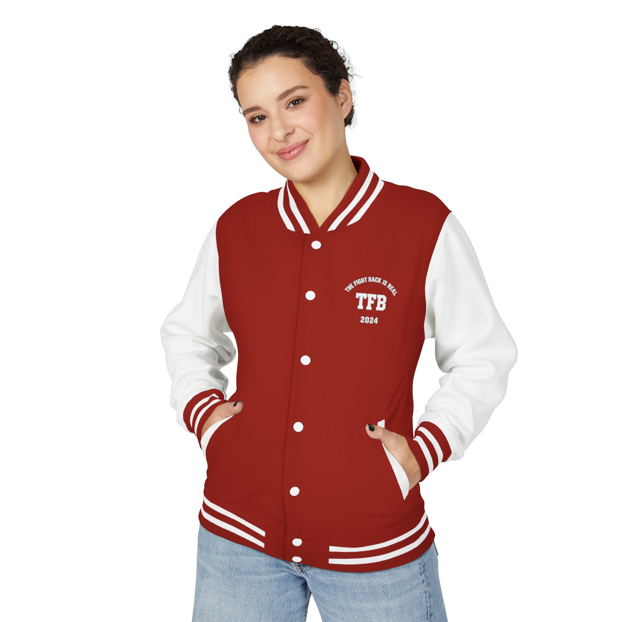 Letterman Jacket — 'TFB' Retro Varsity Coat (Red & White)